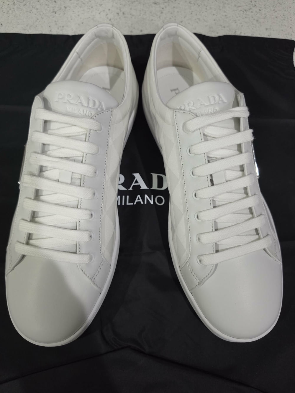 Prada White Leather/ Nylon Low-Top Sneakers for Men